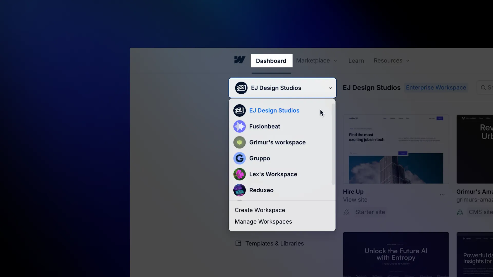 The Webflow Dashboard