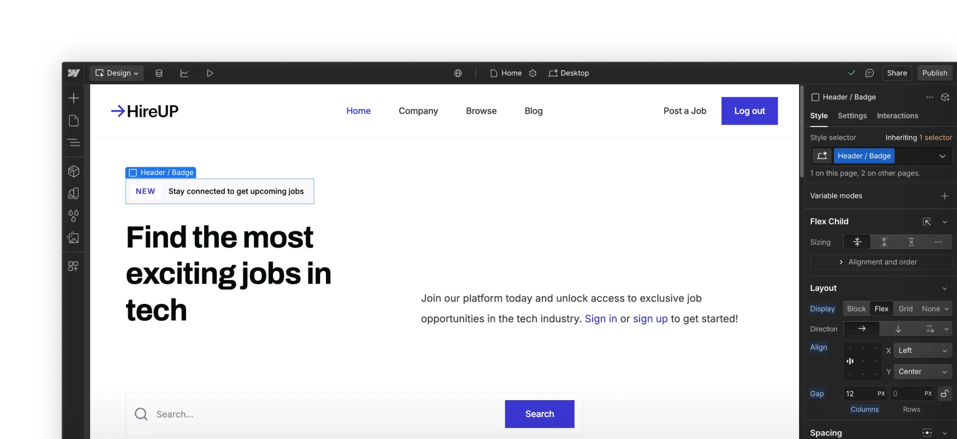Complete Webflow user interface view.
