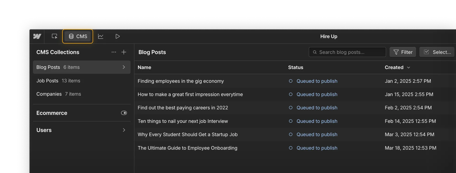 CMS Collections icon and view in Webflow.