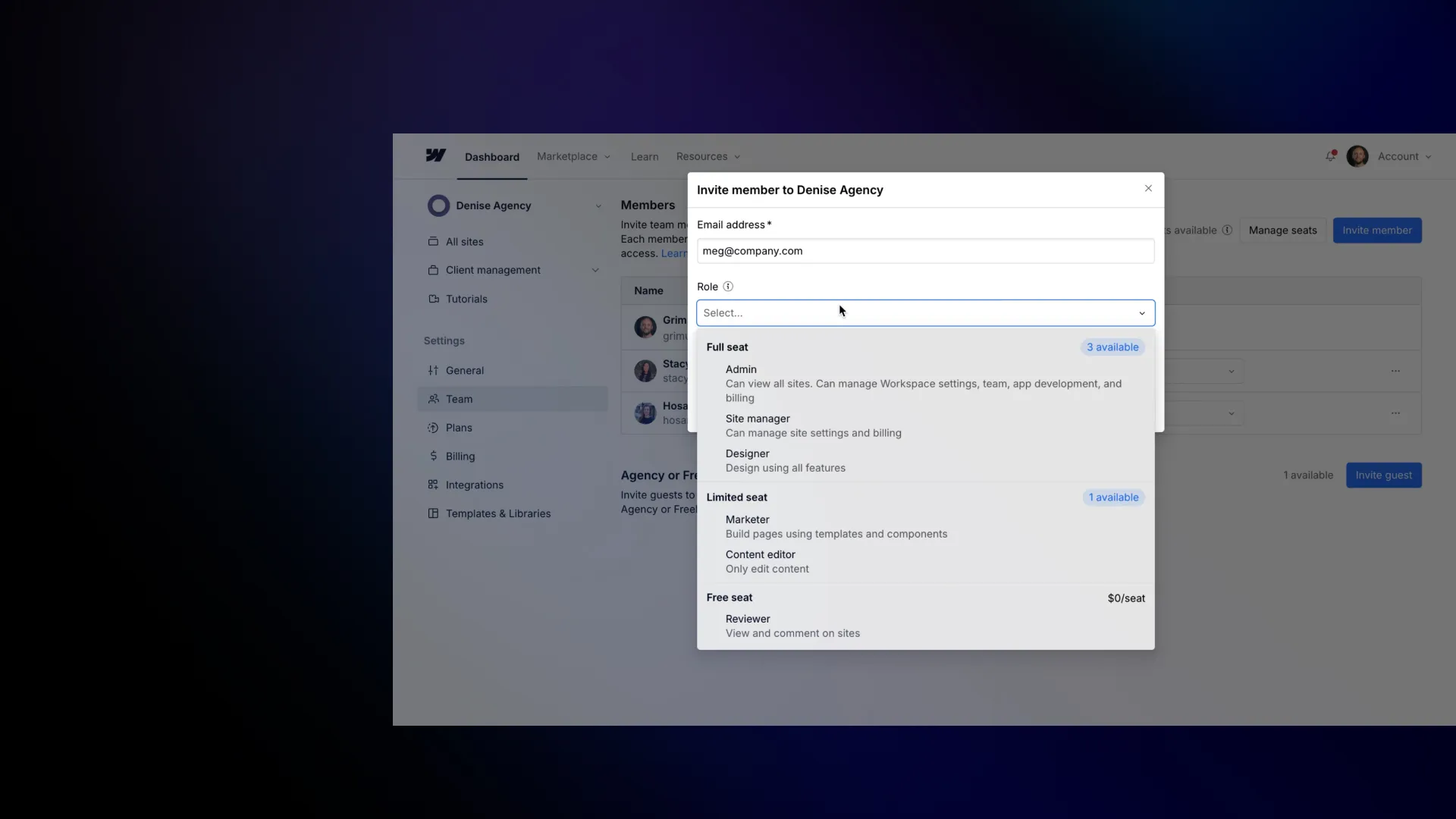 Workspace seats & roles