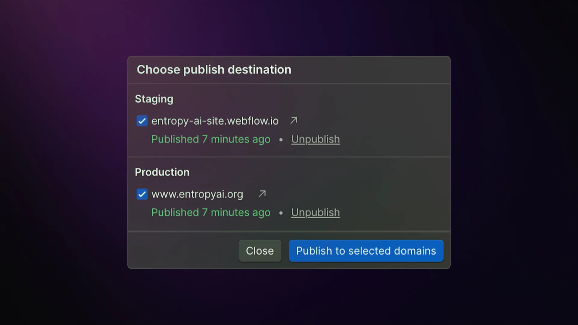 Publishing to staging & production