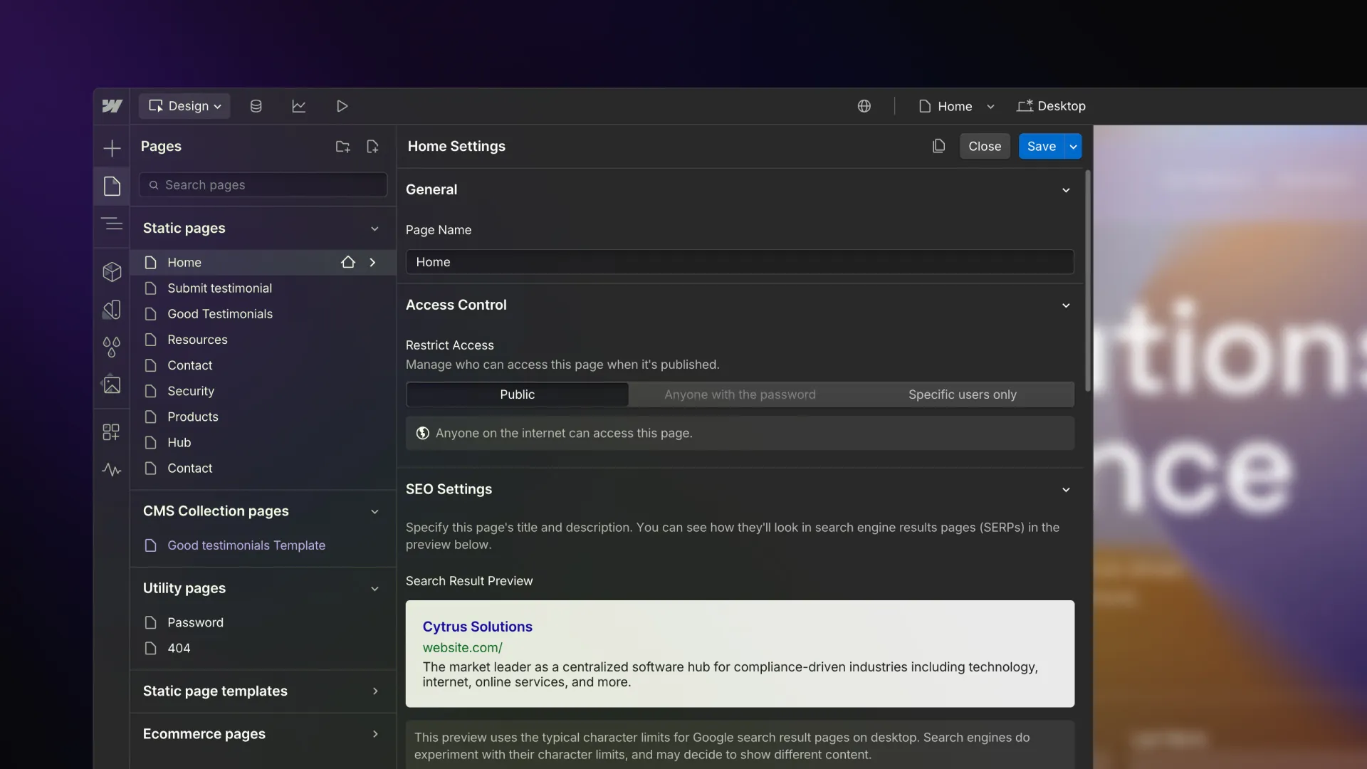 SEO tools in Webflow