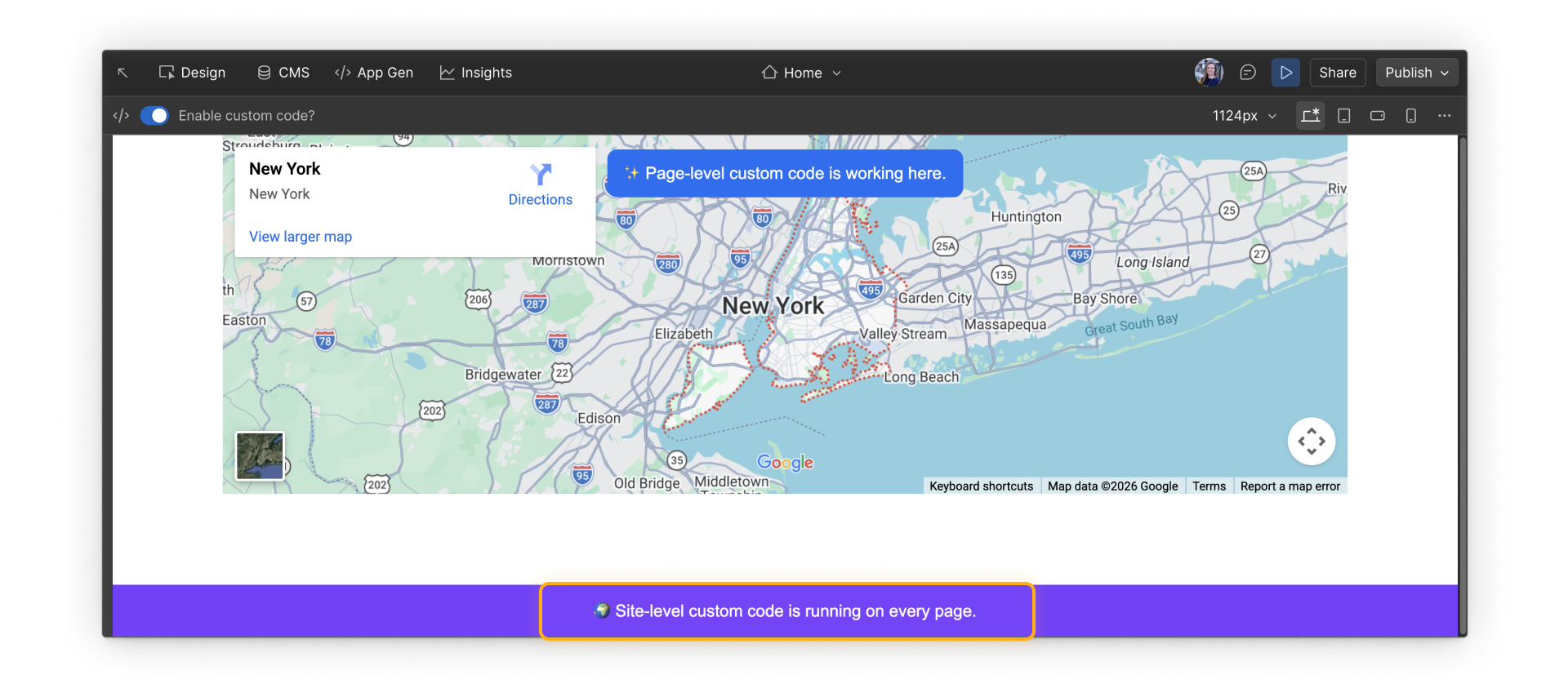 Site- and page-level banners visible on a Webflow page.