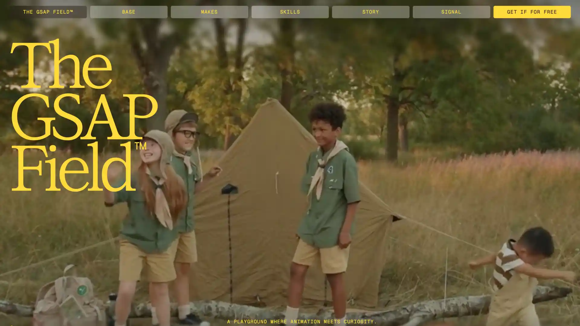 Screenshot of the homepage for The GSAP Field, a Webflow template.