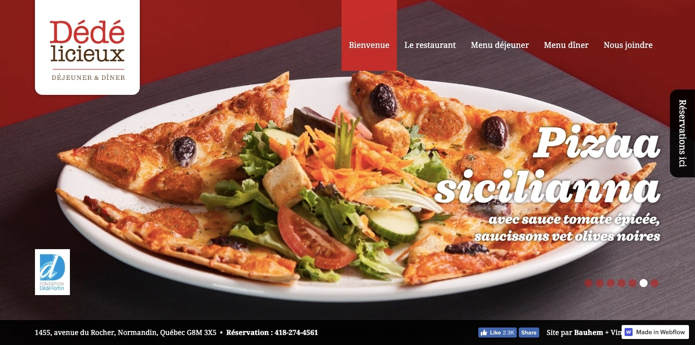 Dédé licieux restaurant homepage