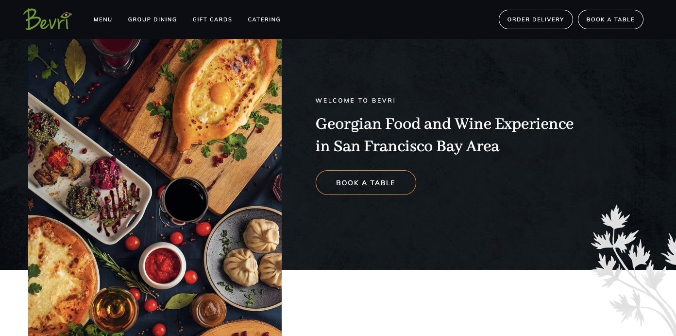 Bevri restaurant homepage