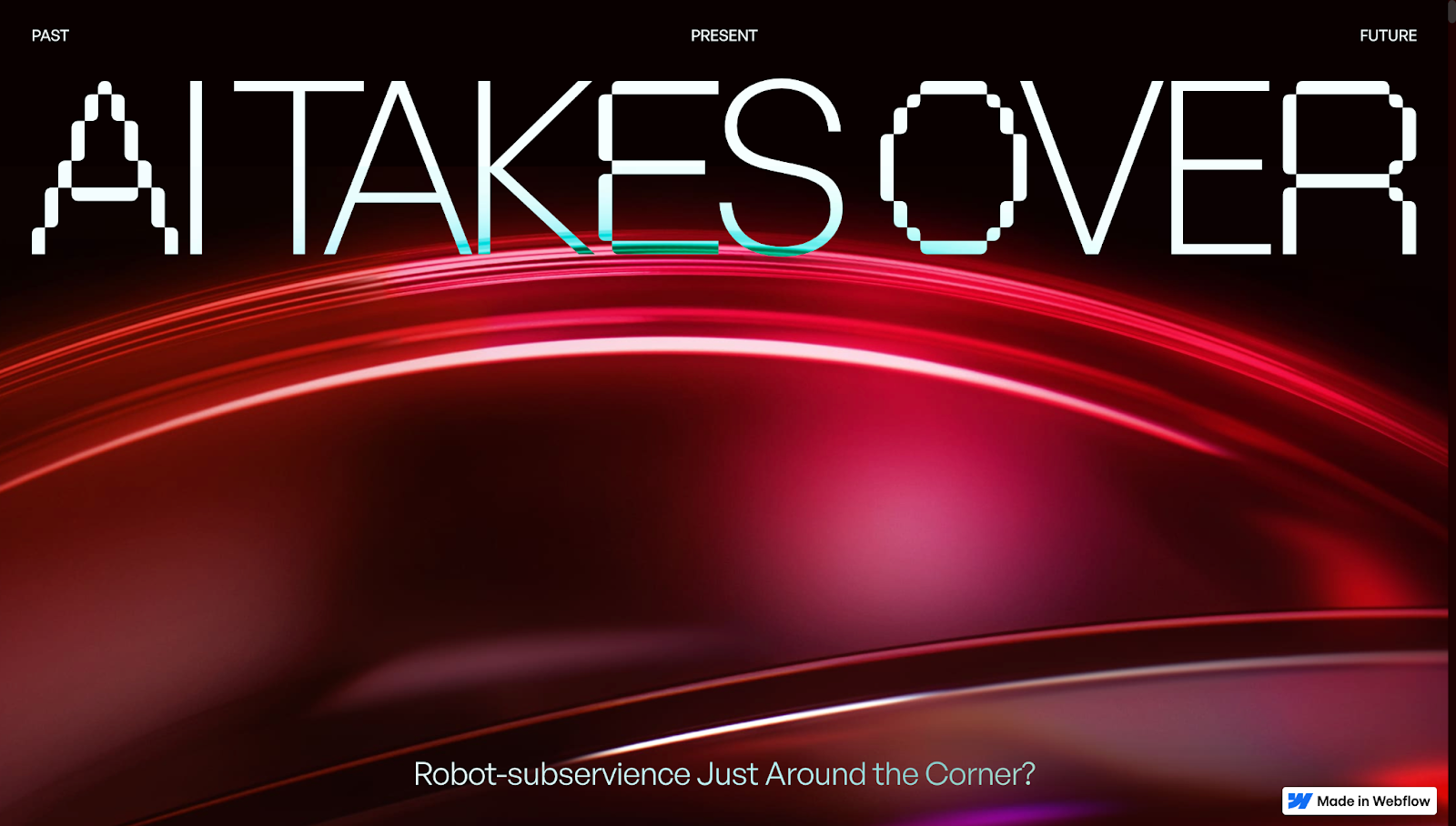 The AI Takes Over website has the text “AI Takes Over” against an abstract red and black background.