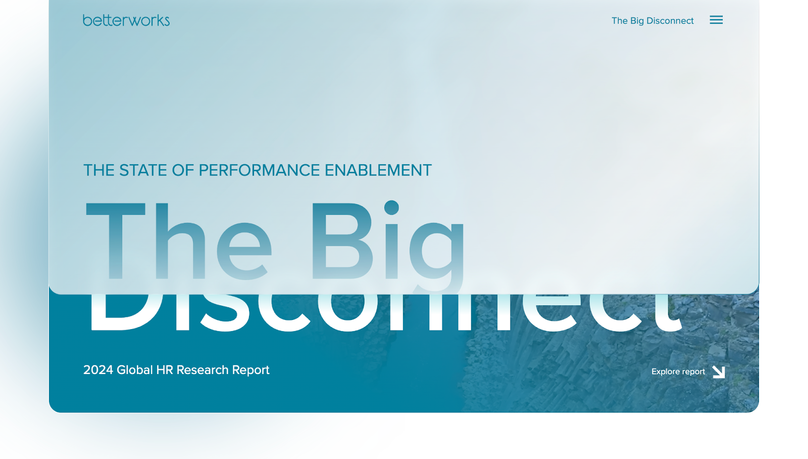 Betterworks’ website has a blue header with the words “The State of Performance Enablement” and “The Big Disconnect.