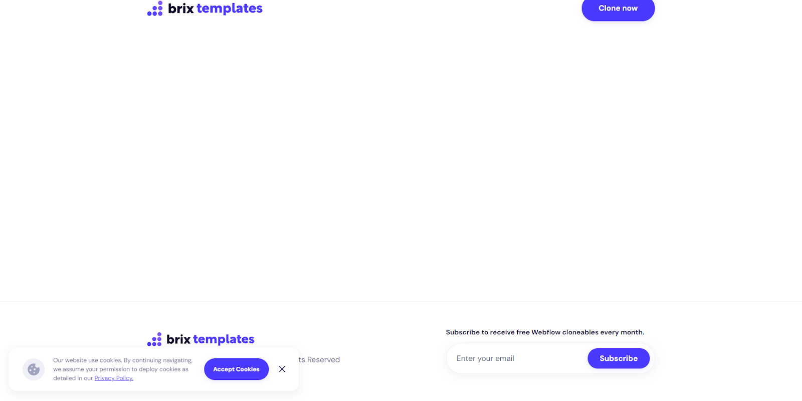 “Brix templates” appears at the top of the page, and the cookie notification itself is in a small pop-up on the bottom left.