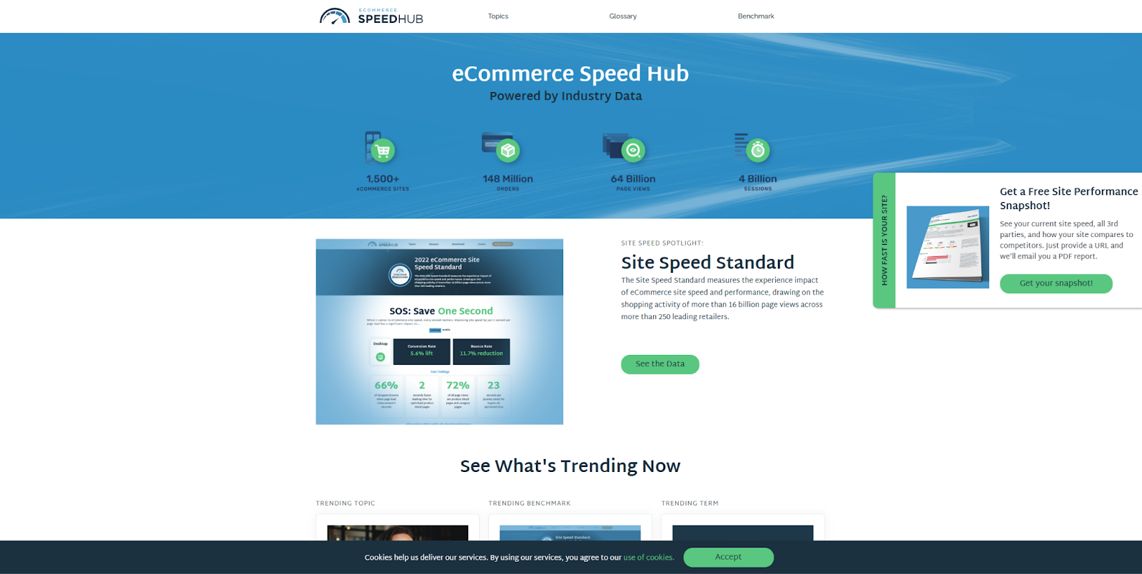 The eCommerce Speed Hub website lists several statistics about how it helps users speed up their websites.