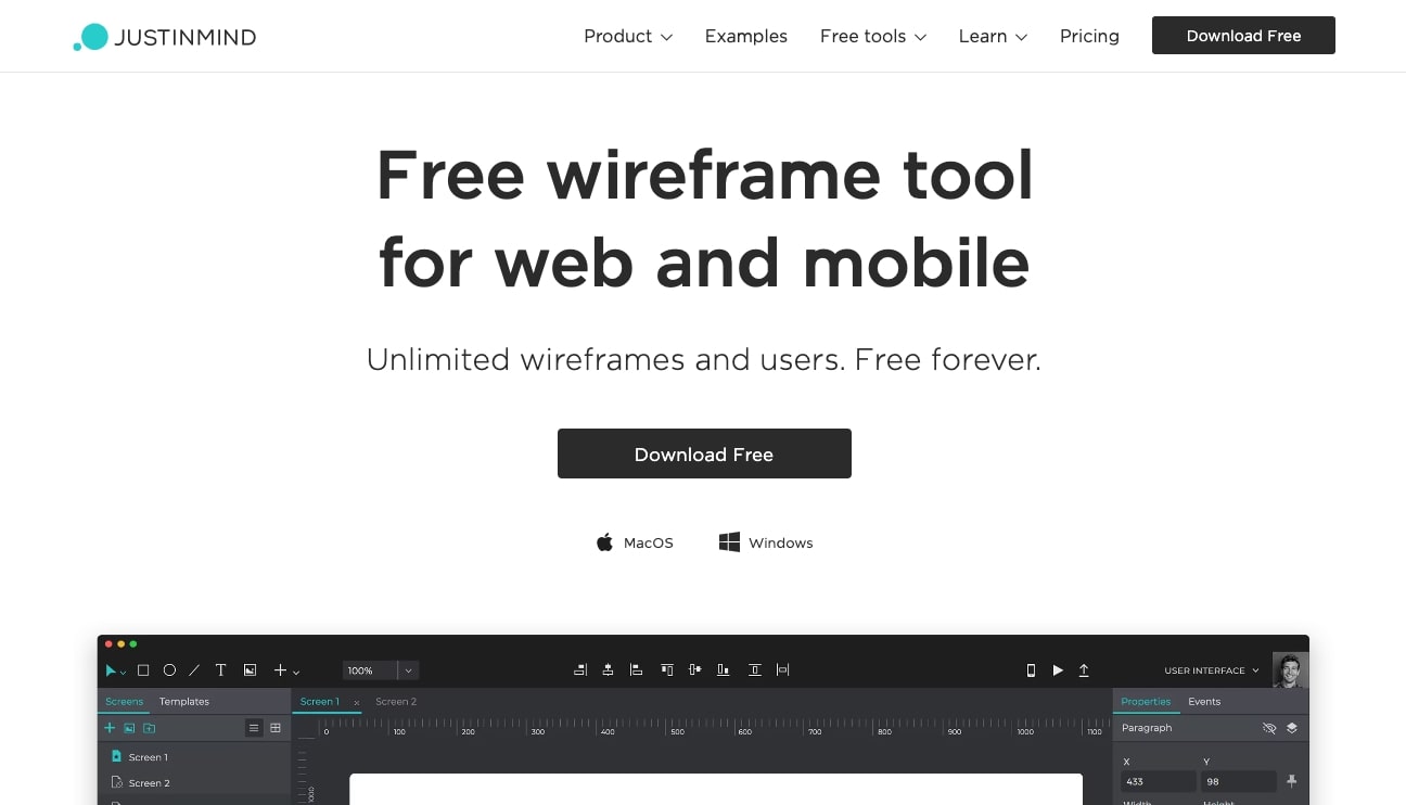justinmind free wireframe tool