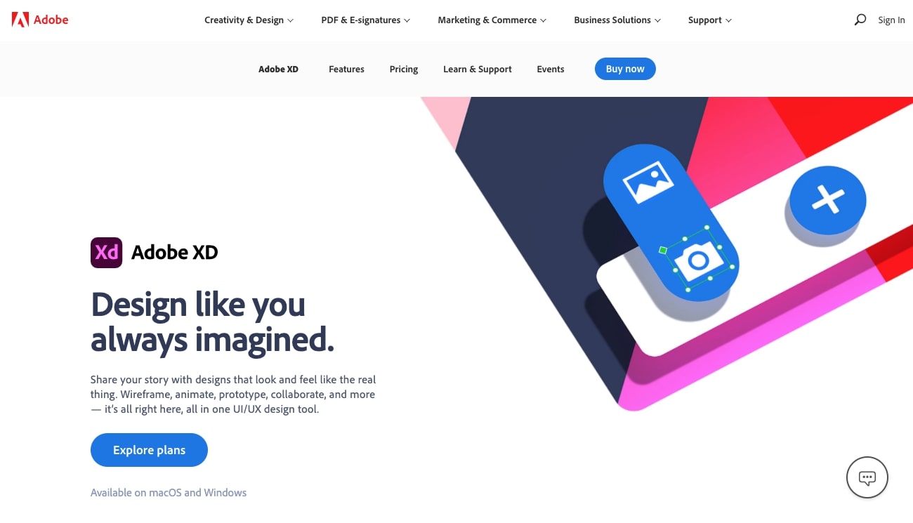 Adobe XD design tool website