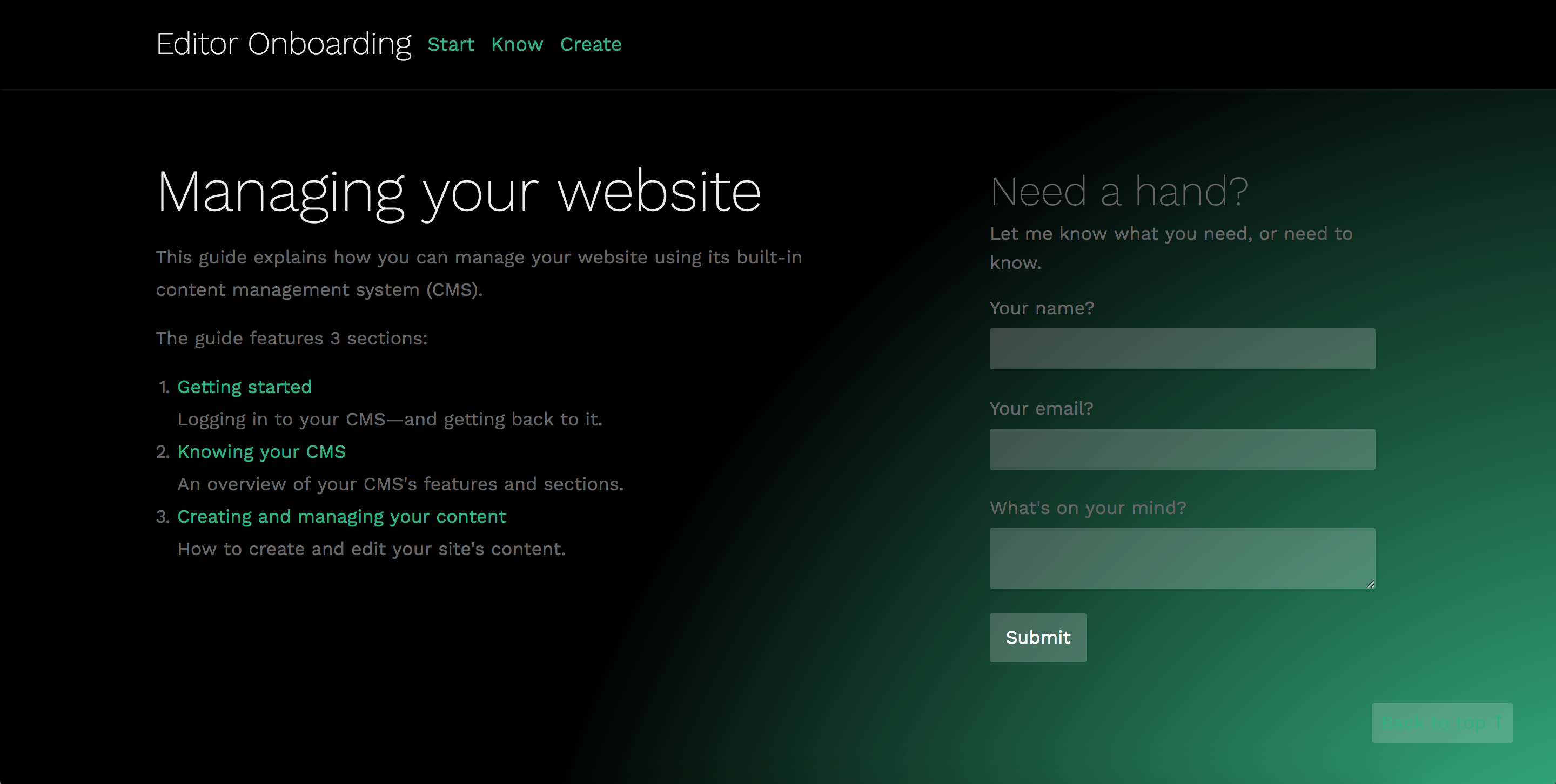 Hero section of the client's guide