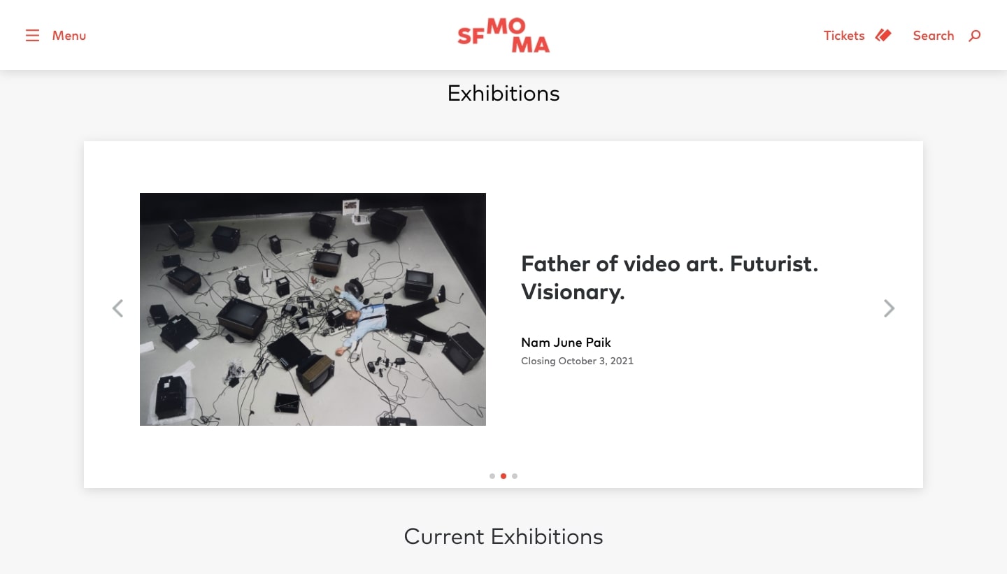 Screenshot of San Francisco Museum of Modern Art homepage