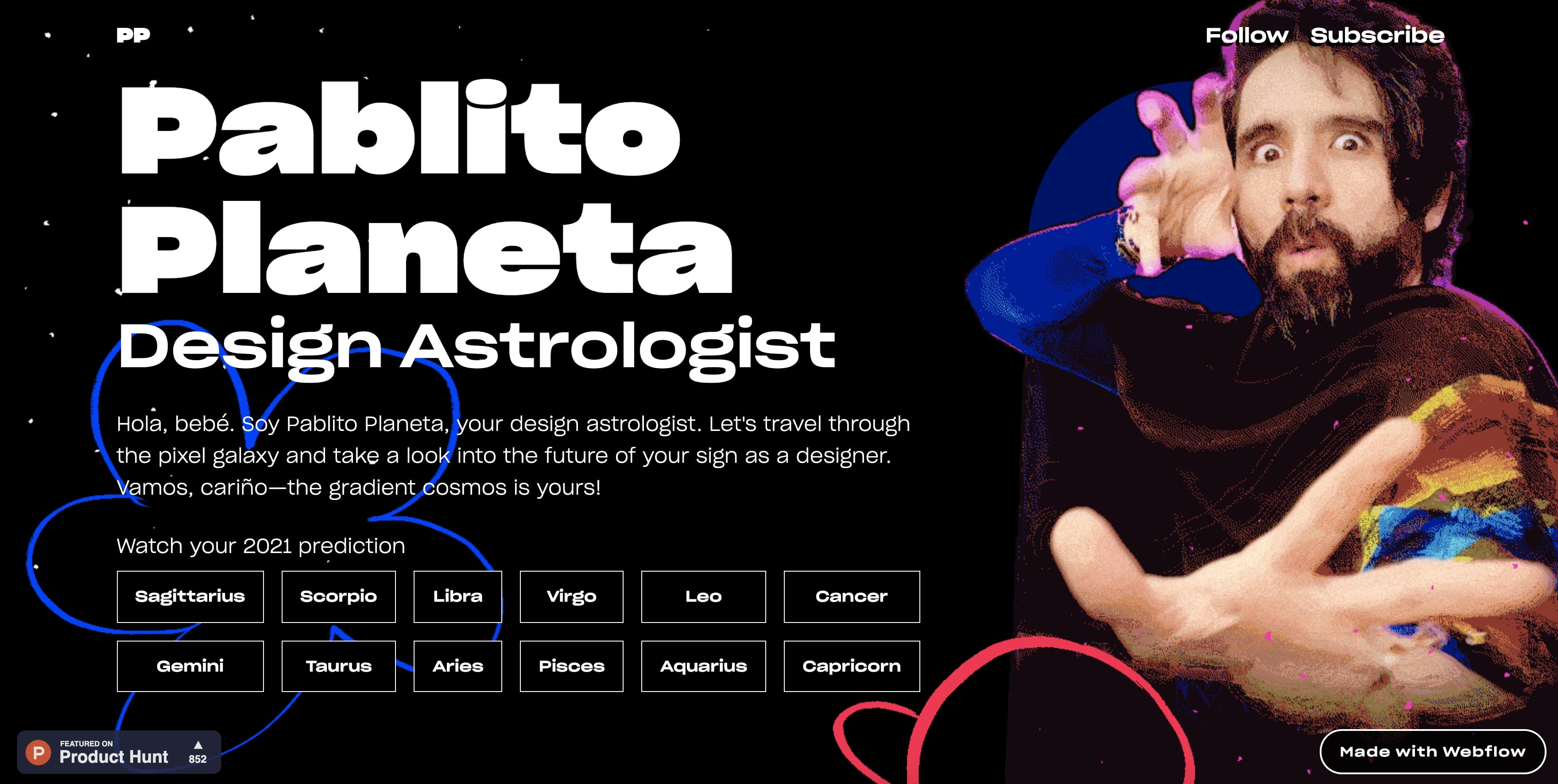 Screenshot of Pablito Planeta's homepage