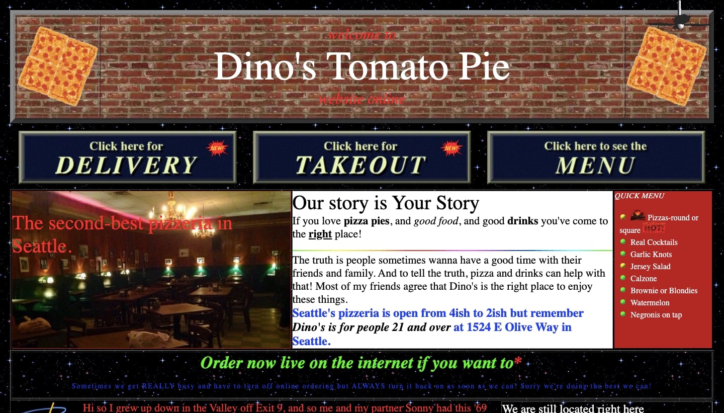 Screenshot of Dino's Tomato Pie homepage