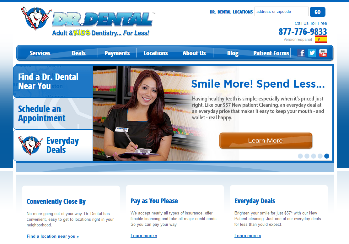 Dental homepage featuring various blues
