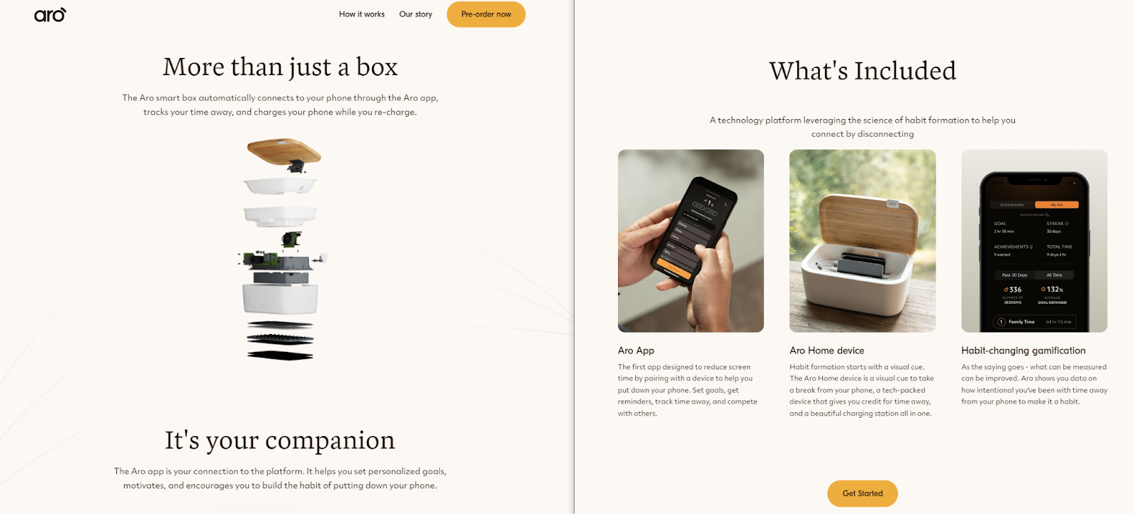Whiteboard’s website redesign for Aro, showing a picture of what the site looked like before on the left and what it looks like after the update on the right.