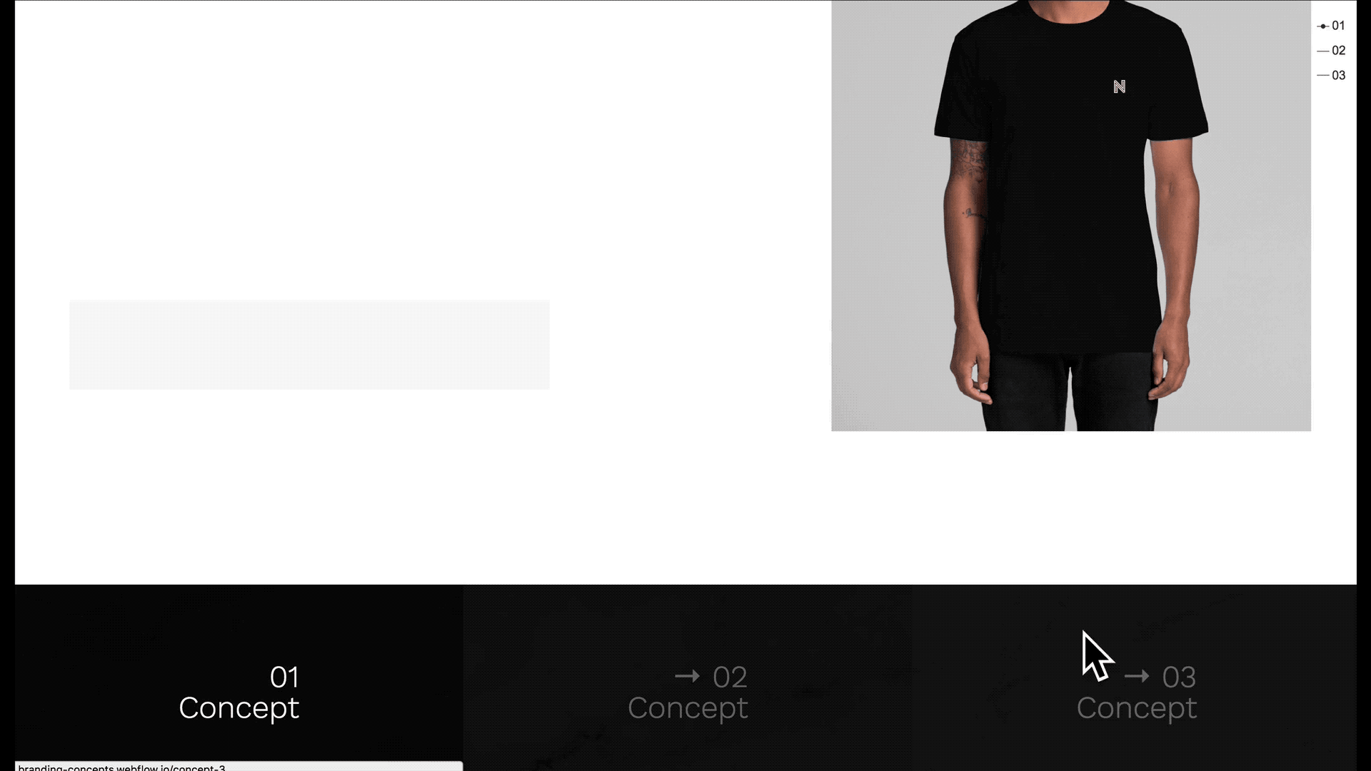 A landing page with a cursor that changes to a large arrow on hover.