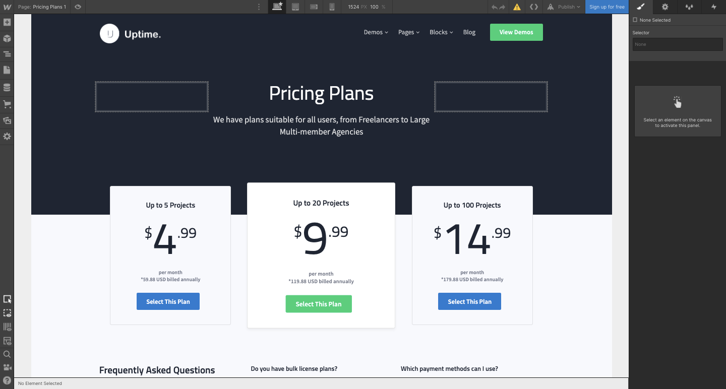 webflow template in the designer preview