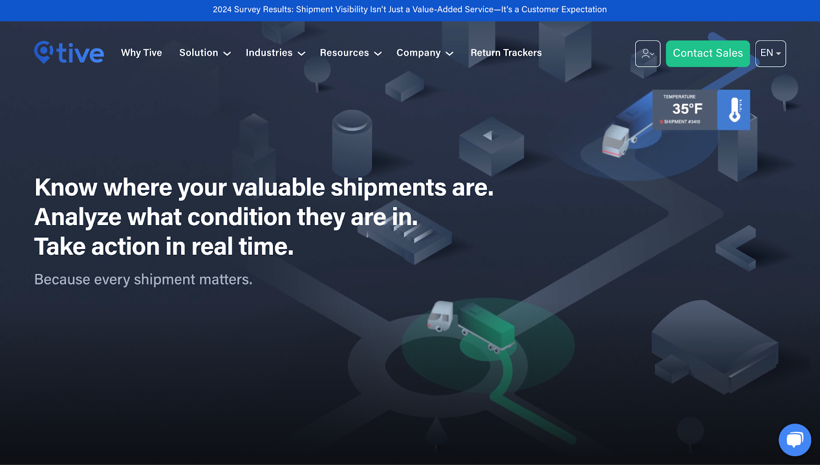 A screenshot of Tive’s homepage on a computer screen.