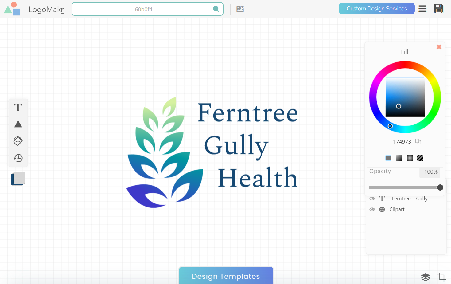 LogoMakr screen grab showing a logo in progress for Ferntree Gully Health.