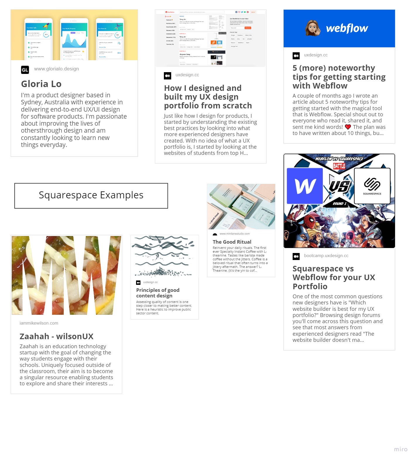 Screenshots of web and ux design articles