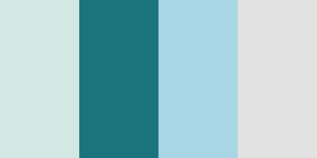 The four colors of the Serene Coastline color palette (Soft Mint Green, Dark Cyan, Light Blue, and Platinum) arranged horizontally.