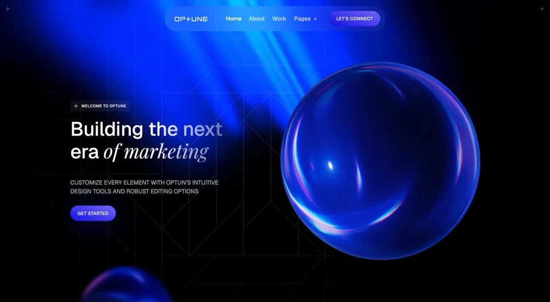 Screenshot of the "Optune" Webflow template.